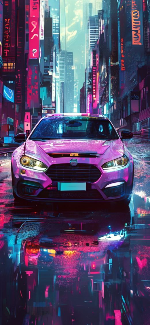 Crazy Cyberpunk Police Car Digital art Wallpaper