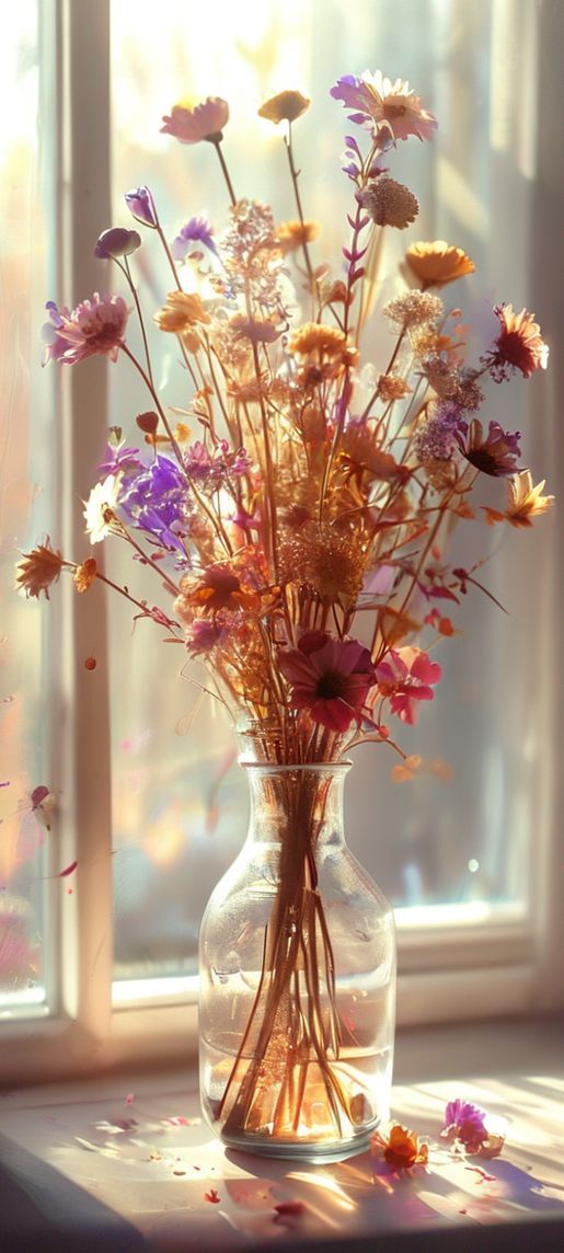 Dried Flowers In Glass Vase Aesthetic Wallpaper