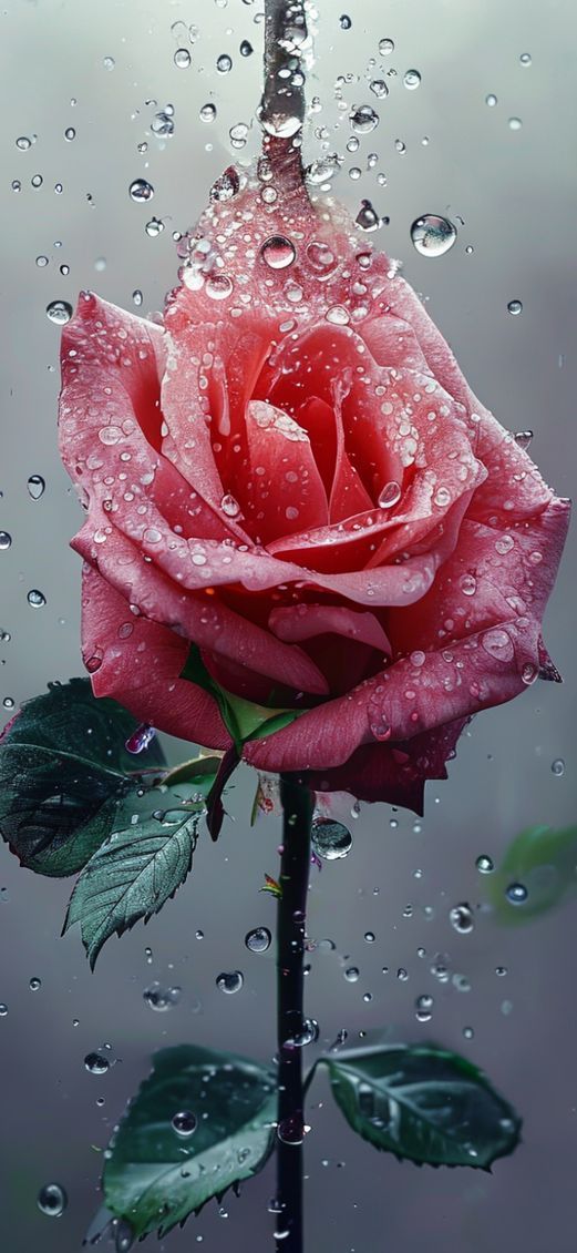 Black Rose With Water Droplets Photorealistic Wallpaper
