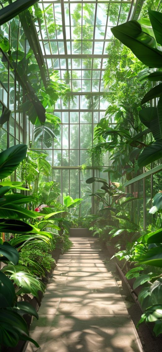 Greenhouse Interior Botanical Garden Glass Photorealistic Wallpaper