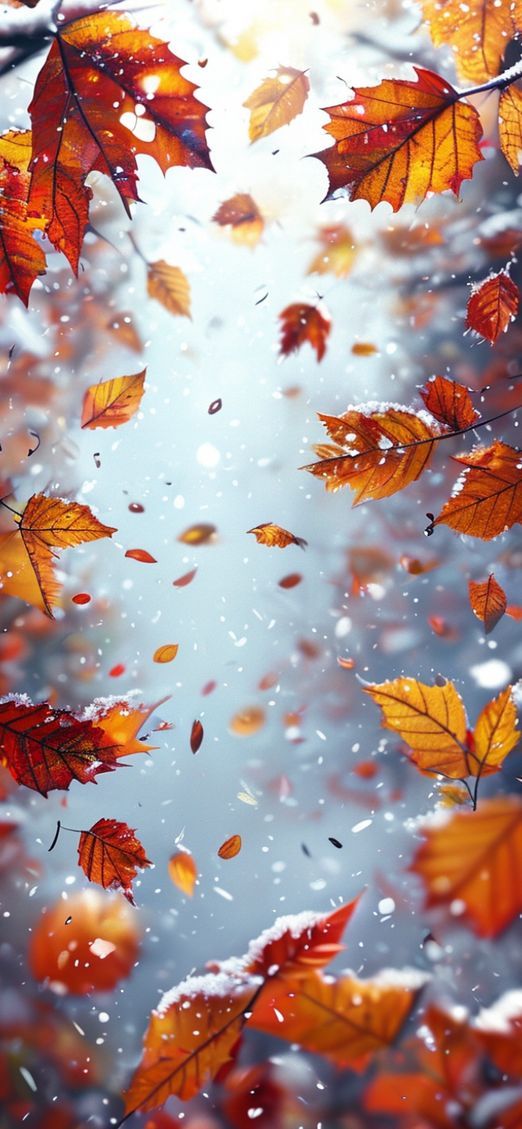 First Snow Falling On Autumn Photorealistic Wallpaper