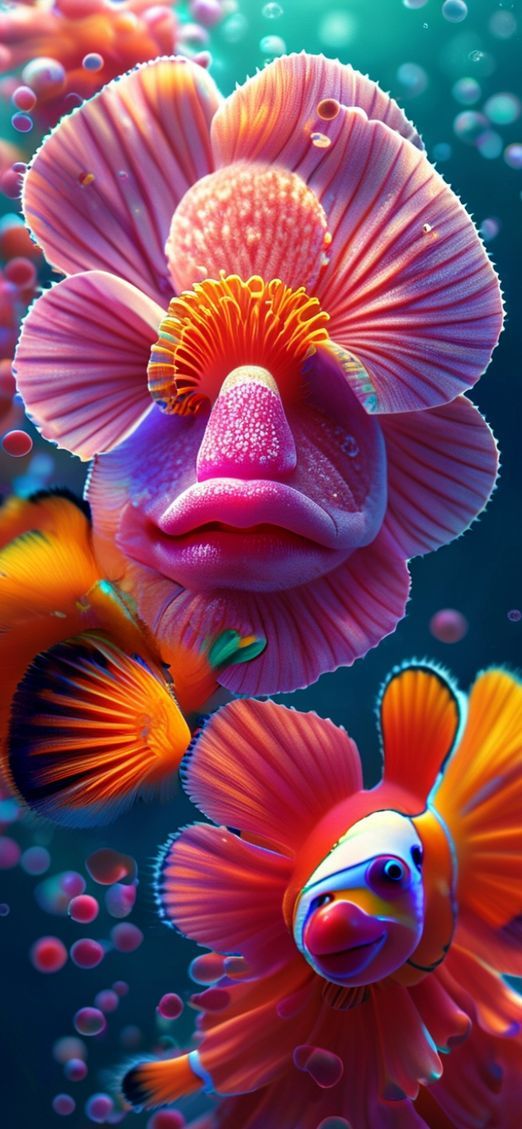 Anemone And Clownfish Macro Vibrant Photorealistic Wallpaper