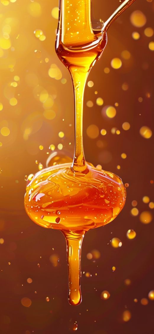 Honey Dripping From Spoon Golden Photorealistic Wallpaper