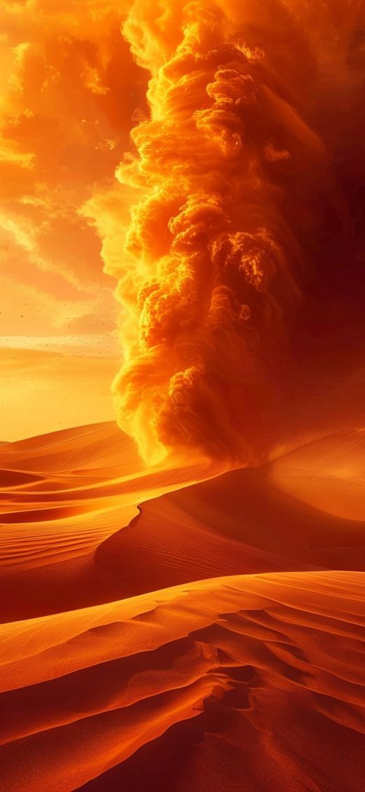 Sandstorm Approaching Desert Dramatic Orange Photorealistic Wallpaper