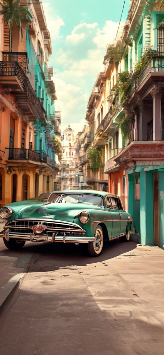 Old Havana Classic Cars Pastel Photorealistic Wallpaper