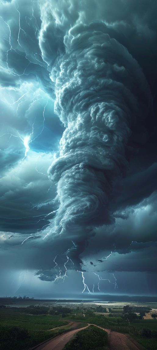 Supercell Thunderstorm Dramatic Tornado Forming Photorealistic Wallpaper