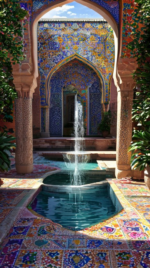 Moroccan Courtyard Tiles Fountain Mosaic Photorealistic Wallpaper