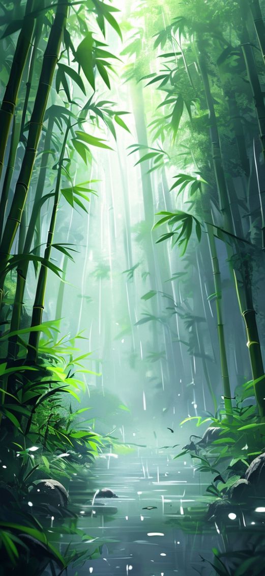 Bamboo Forest Rain Anime Peaceful Anime Wallpaper