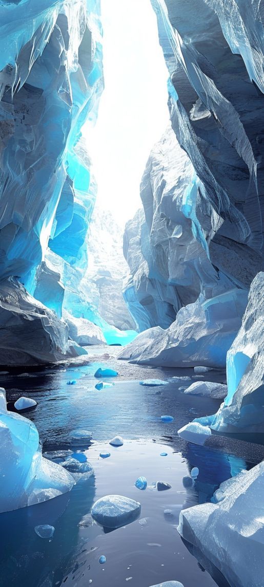 Glacial Ice Cave Blue Crystal Photorealistic Wallpaper