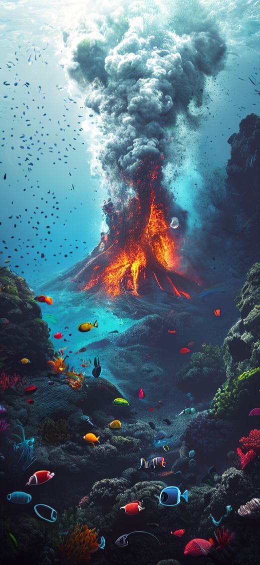 Underwater Volcano Vents Smoke Sea Photorealistic Wallpaper