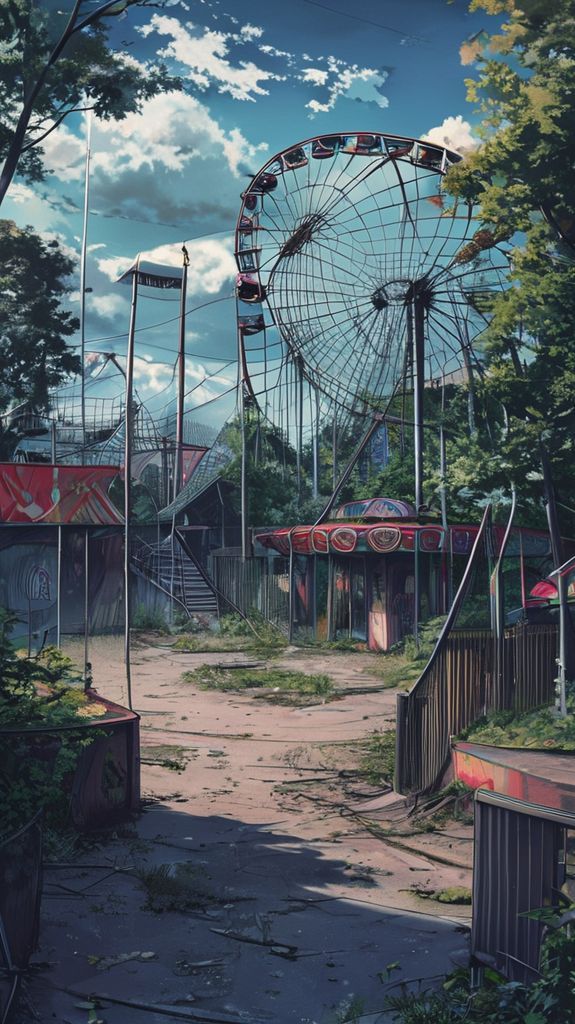 Abandoned Amusement Park Anime Eerie Anime Wallpaper