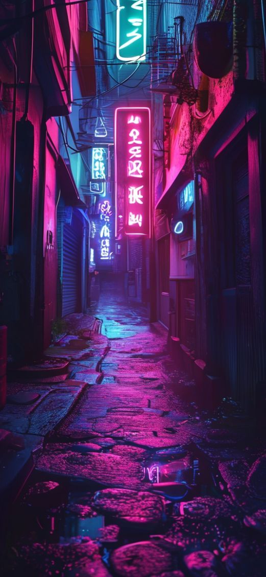 Neon Sign Flickering Dark Alley Aesthetic Wallpaper