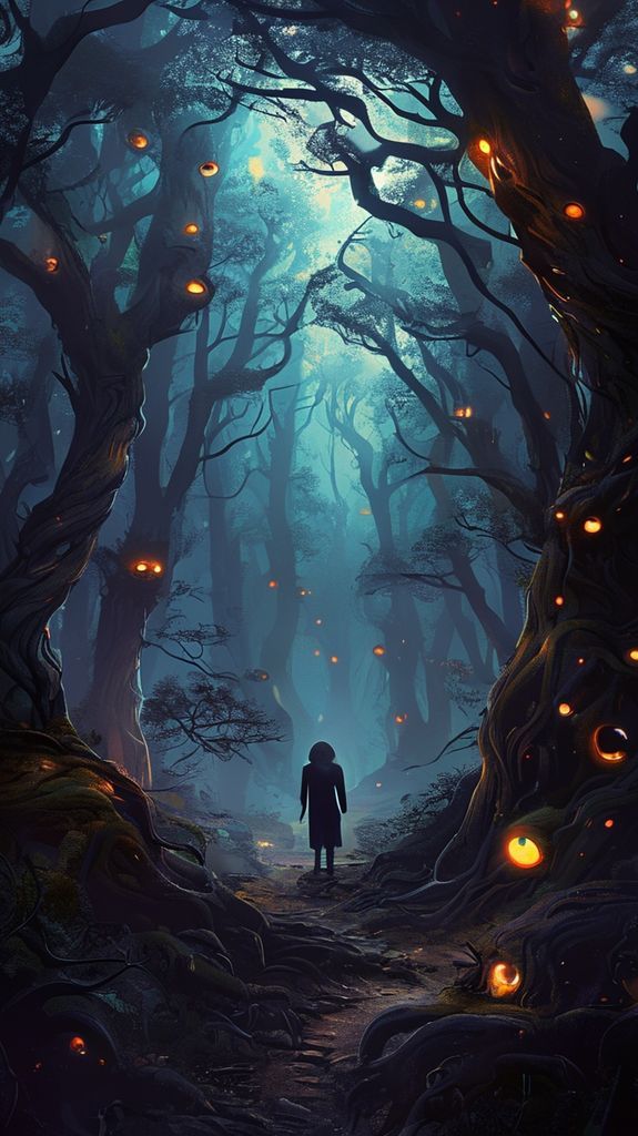 Dark Enchanted Forest Twisted Trees Digital art Wallpaper