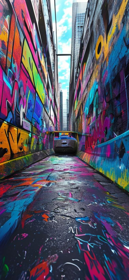 Graffiti Tunnel Perspective Vanishing Point Photorealistic Wallpaper
