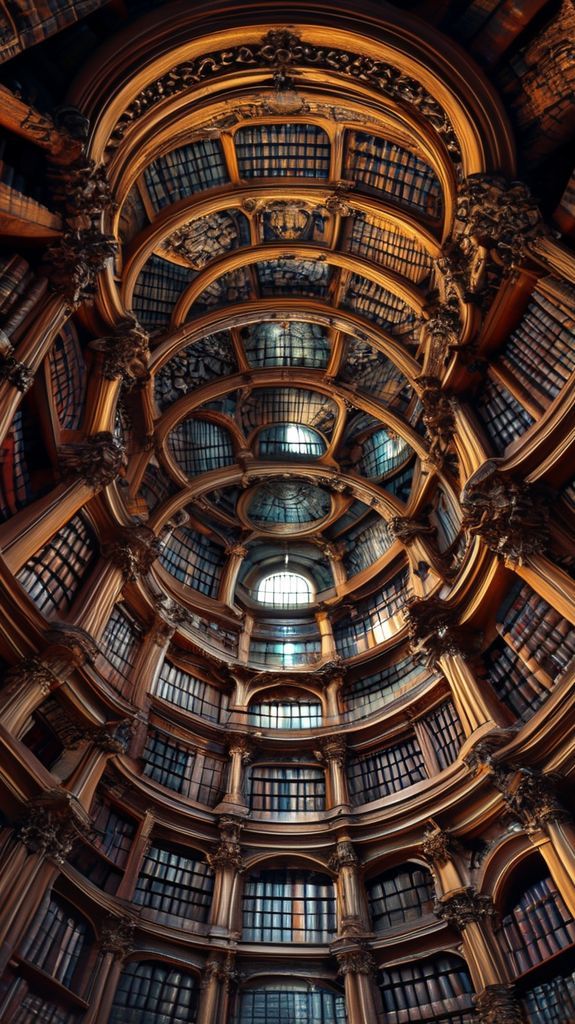 Library Spiral Dome Ceiling Old Photorealistic Wallpaper