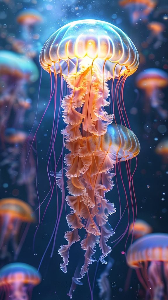 School Of Jellyfish Pulsing Glowing Photorealistic Wallpaper