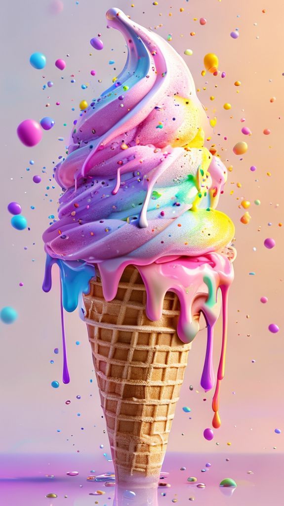 Ice Cream Cone Melting Summer Photorealistic Wallpaper