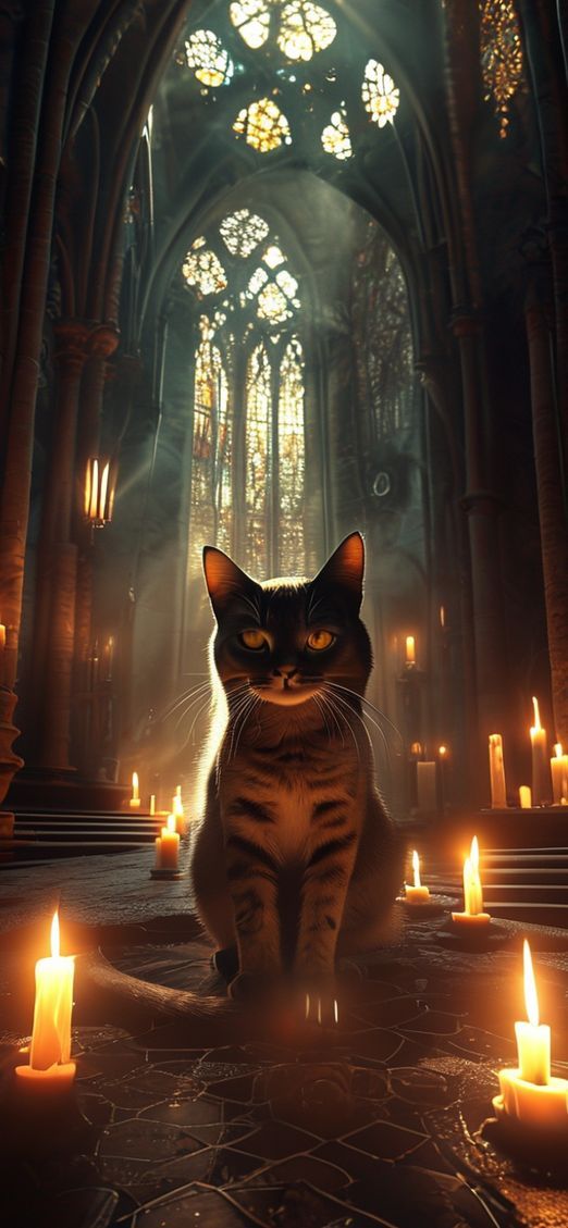Gothic Cathedral Interior Candlelight Shadows Photorealistic Wallpaper