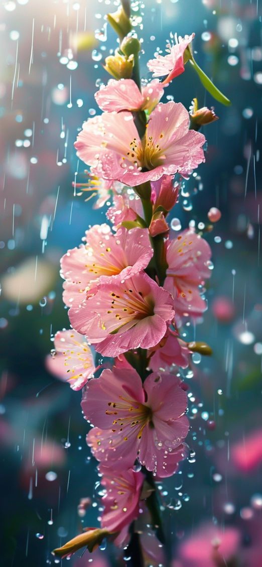 Spring Rain Flower Blooming Time Aesthetic Wallpaper