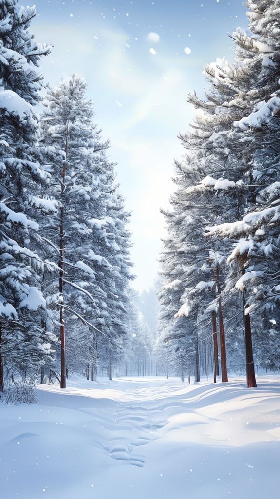 Winter First Snow Pine Trees Photorealistic Wallpaper