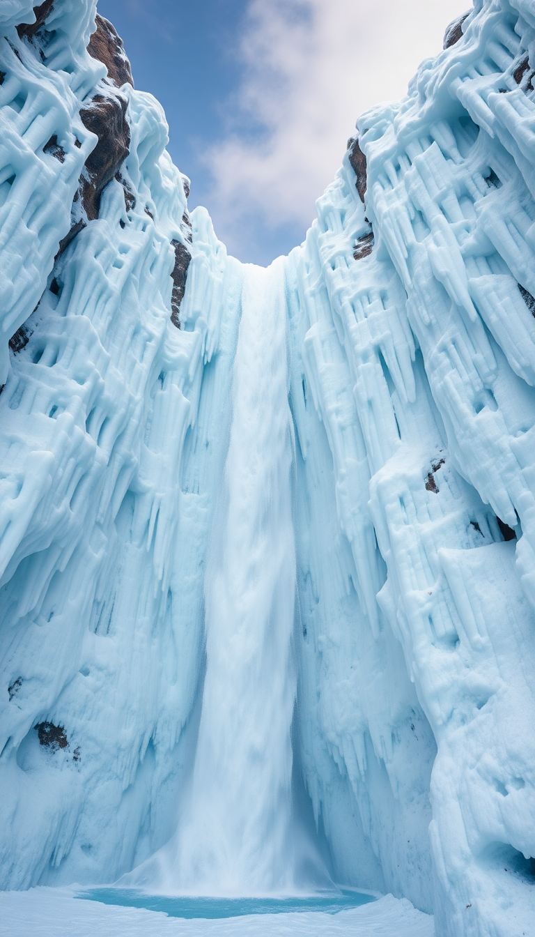 Frozen Waterfall Ice Formations Winter Photorealistic Wallpaper