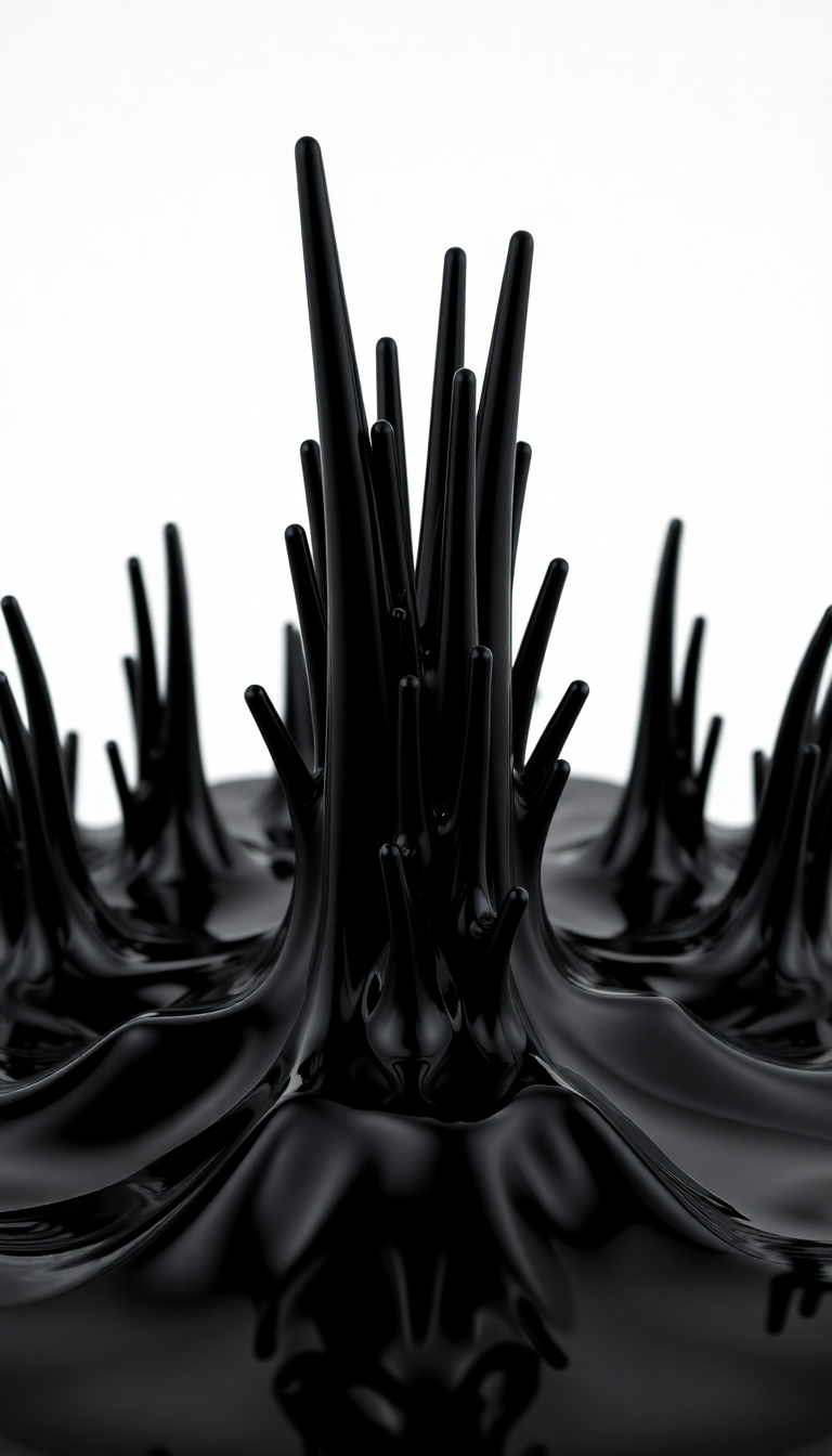 Ferrofluid Spikes Magnetic Sculpture Black Digital art Wallpaper