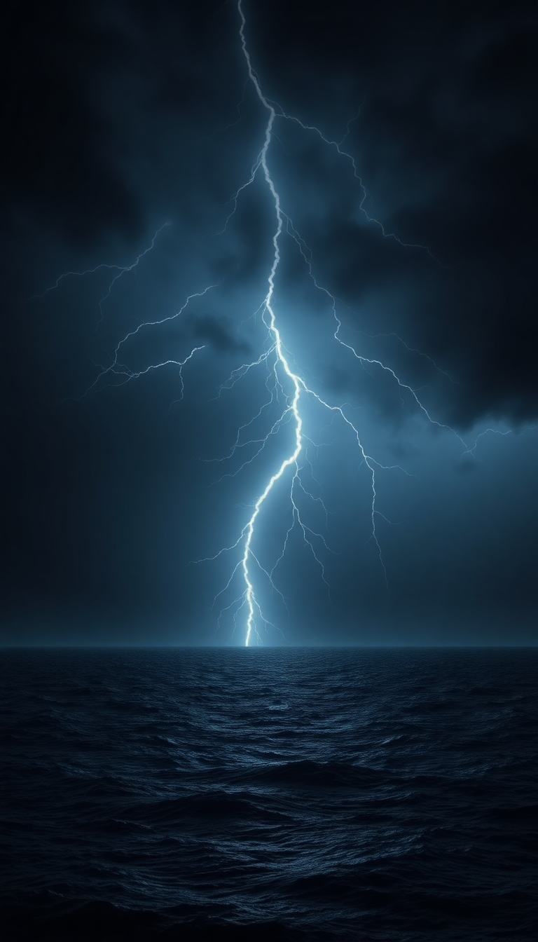 Lightning Storm Over Dark Ocean Photorealistic Wallpaper