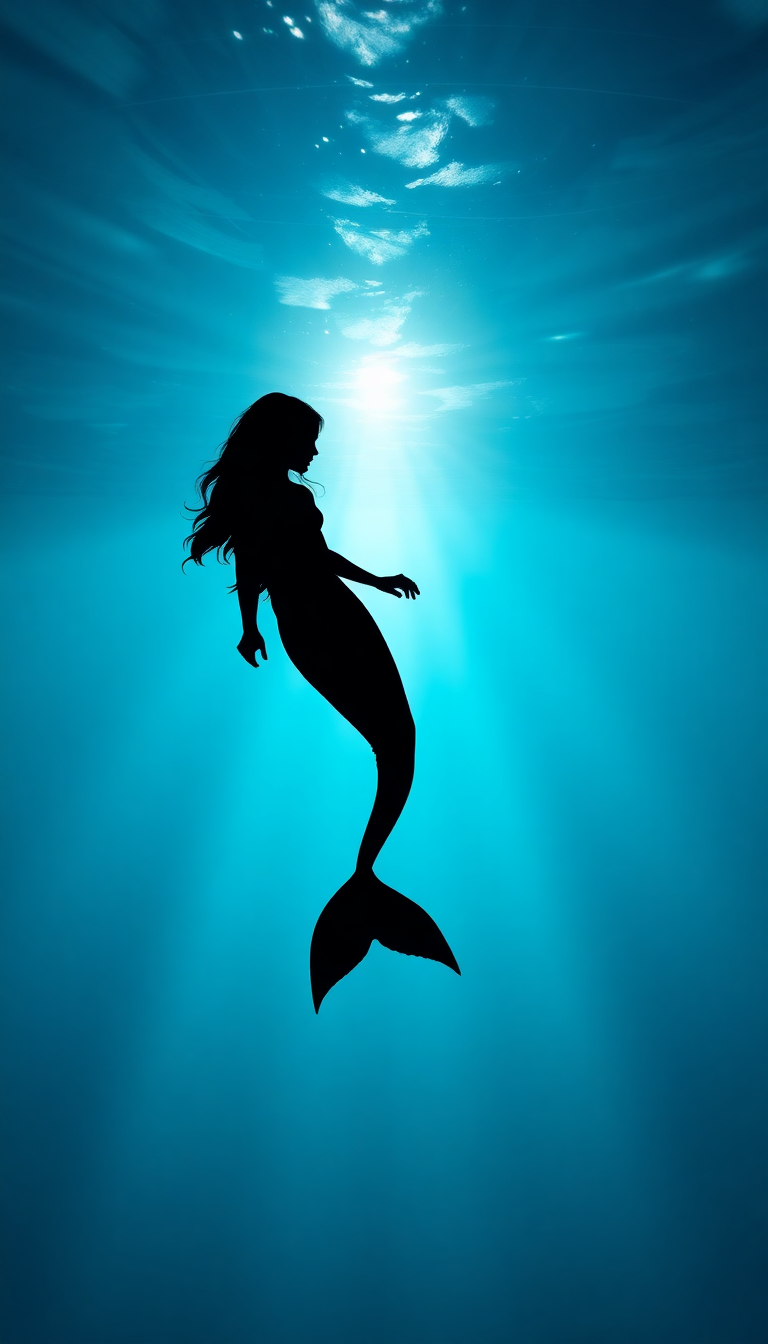Mermaid Silhouette Swimming Toward Surface Digital art Wallpaper