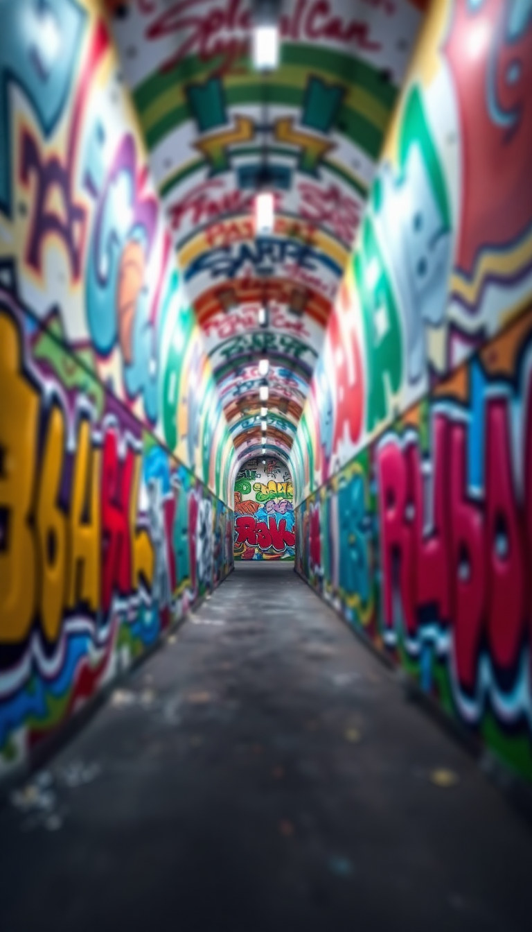 Graffiti Tunnel Perspective Vanishing Point Photorealistic Wallpaper