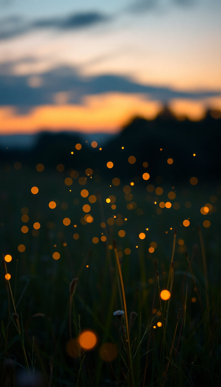 Fireflies Dancing In Summer Meadow Photorealistic Wallpaper
