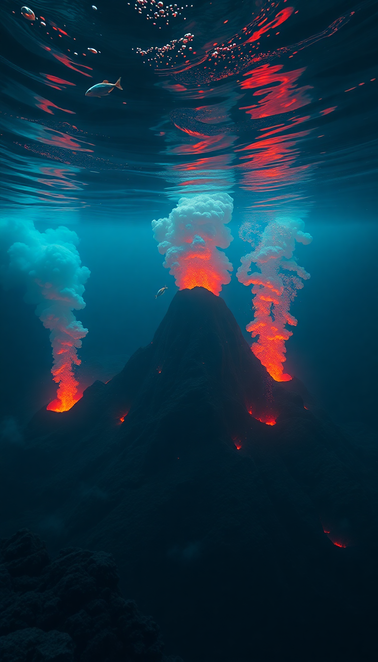 Underwater Volcano Vents Smoke Sea Photorealistic Wallpaper