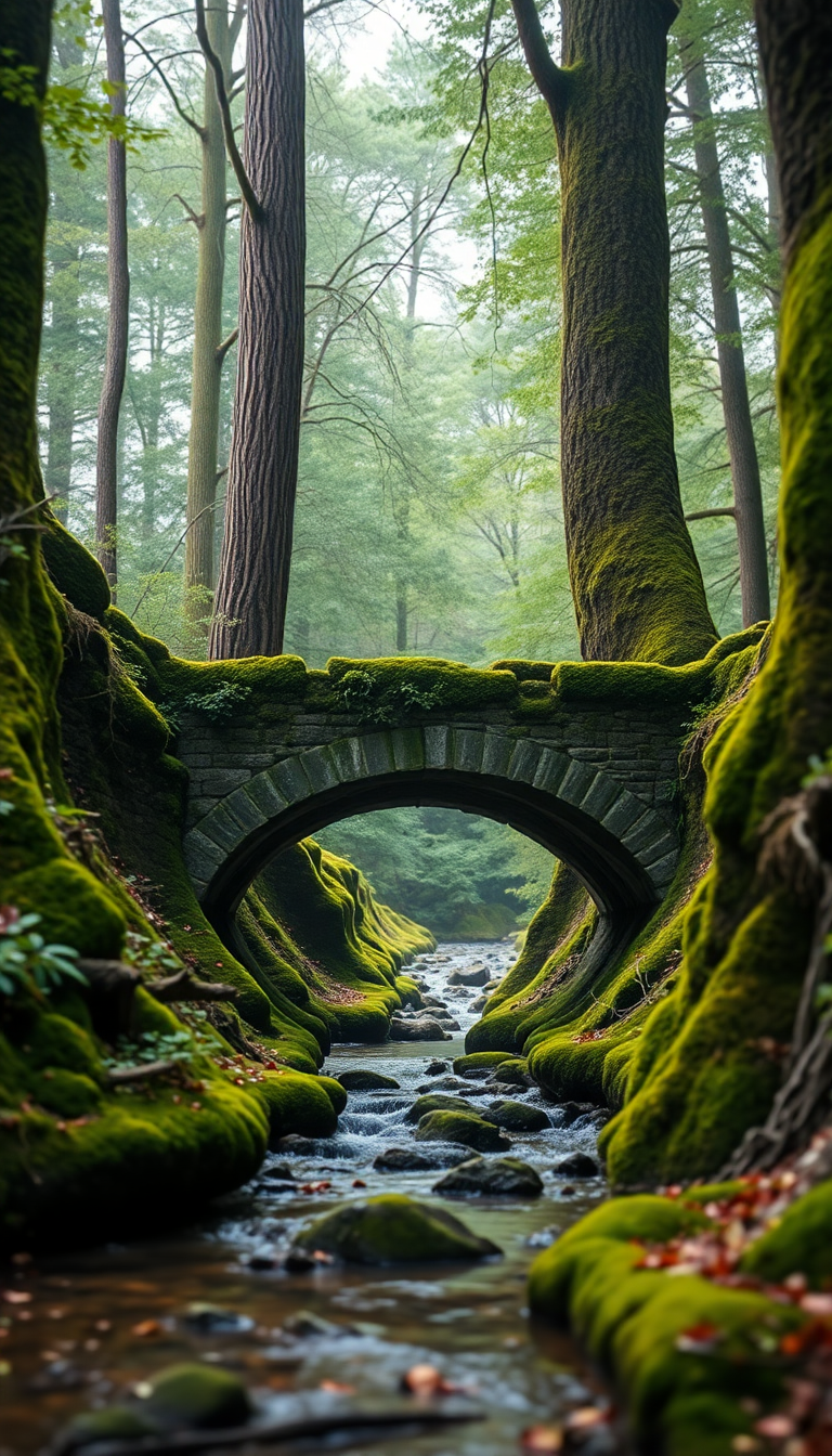 Moss Covered Ancient Stone Bridge Aesthetic Wallpaper