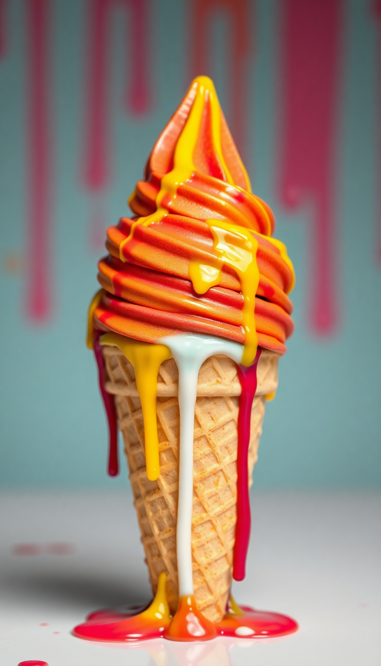 Ice Cream Cone Melting Summer Photorealistic Wallpaper