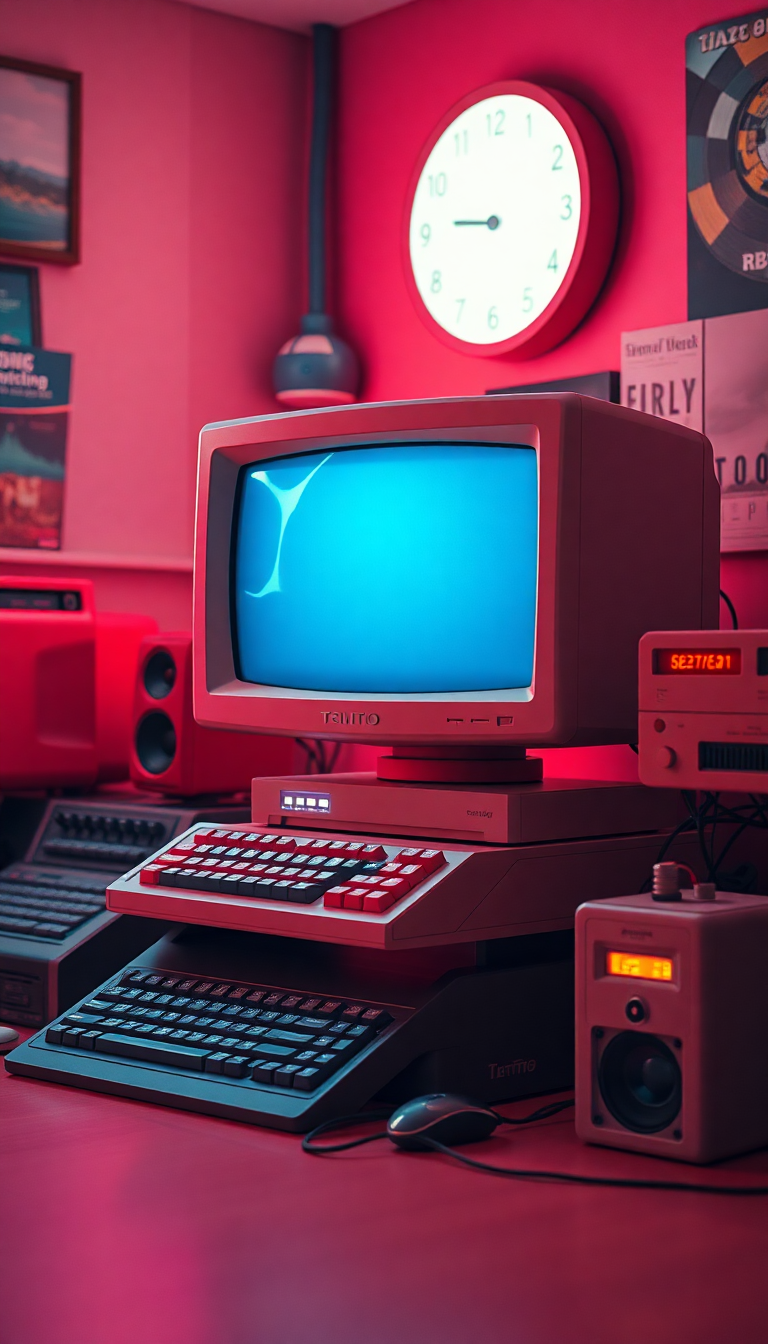 Retro Computer Setup 90s Aesthetic Photorealistic Wallpaper
