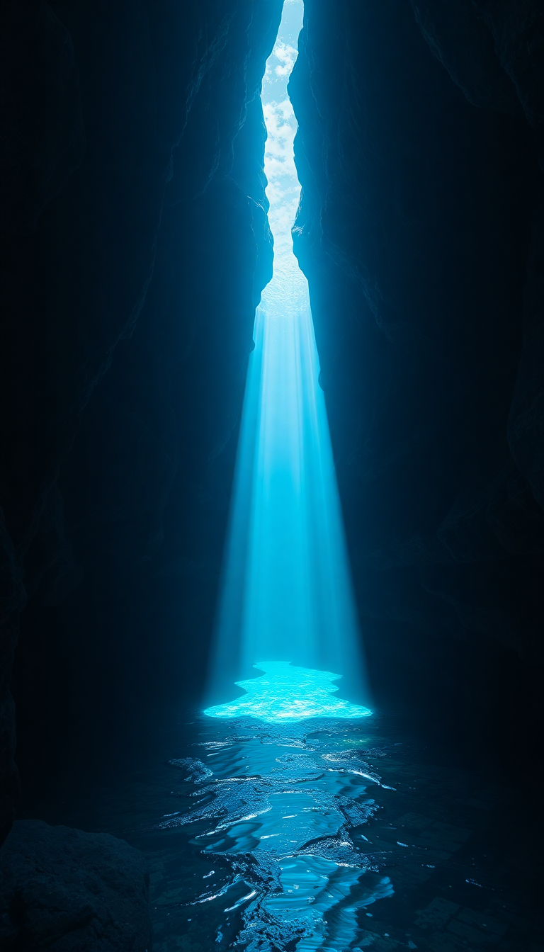 Underwater Cave Entrance Light Streaming Photorealistic Wallpaper