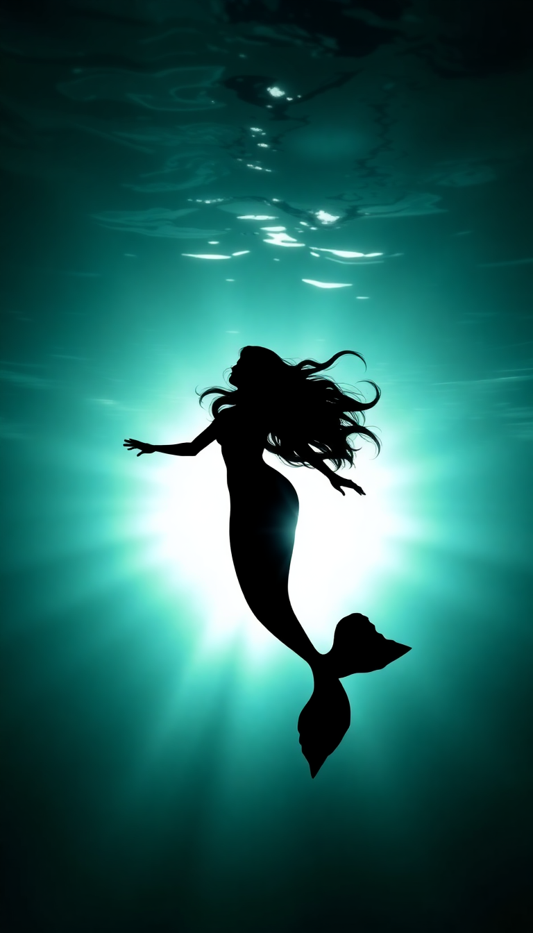 Mermaid Silhouette Swimming Toward Surface Digital art Wallpaper