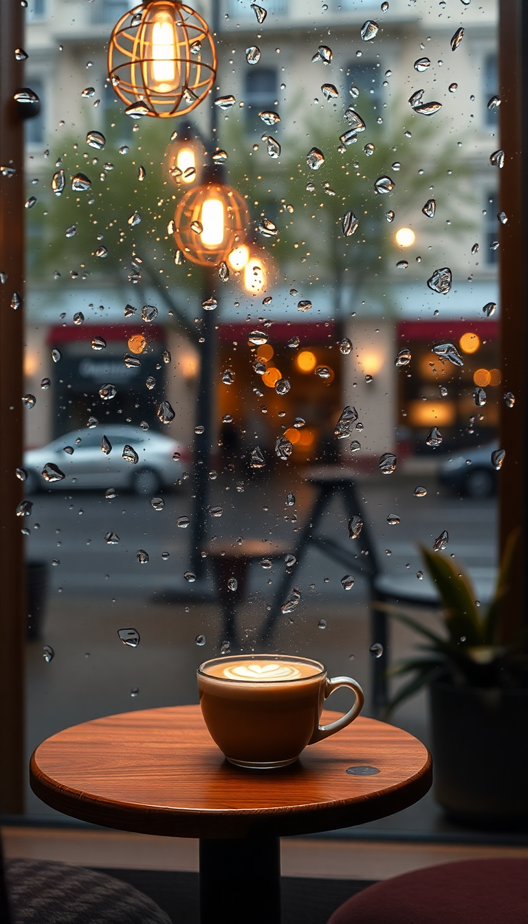 Coffee Shop Window Rain Outside Aesthetic Wallpaper