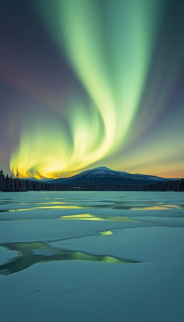 Winter Northern Lights Over Frozen Photorealistic Wallpaper