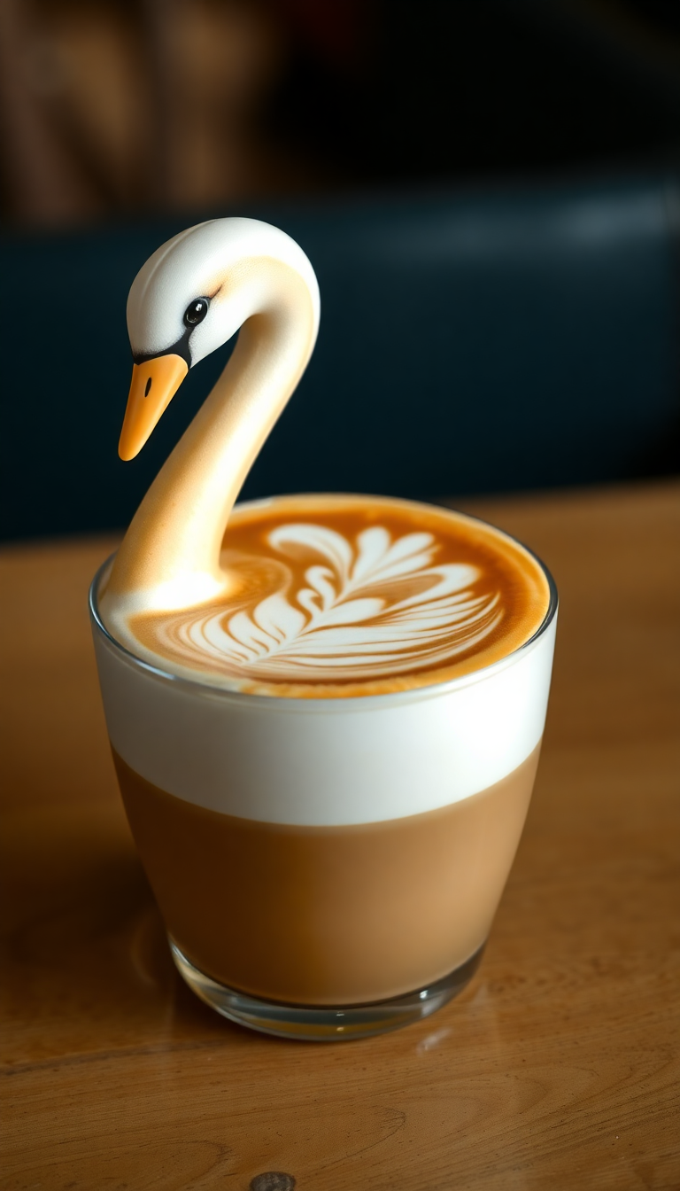 Perfect Latte Art Swan Milk Photorealistic Wallpaper