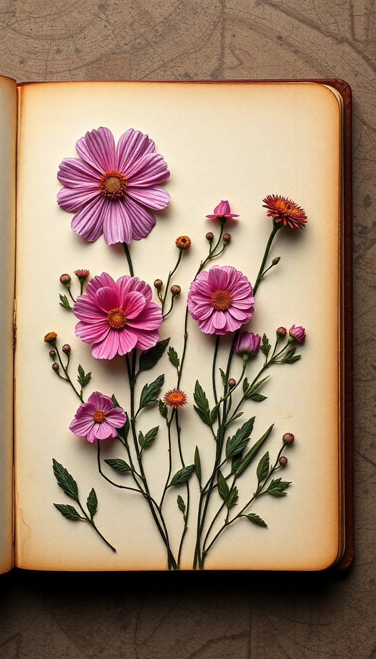 Pressed Flowers In Journal Vintage Aesthetic Wallpaper