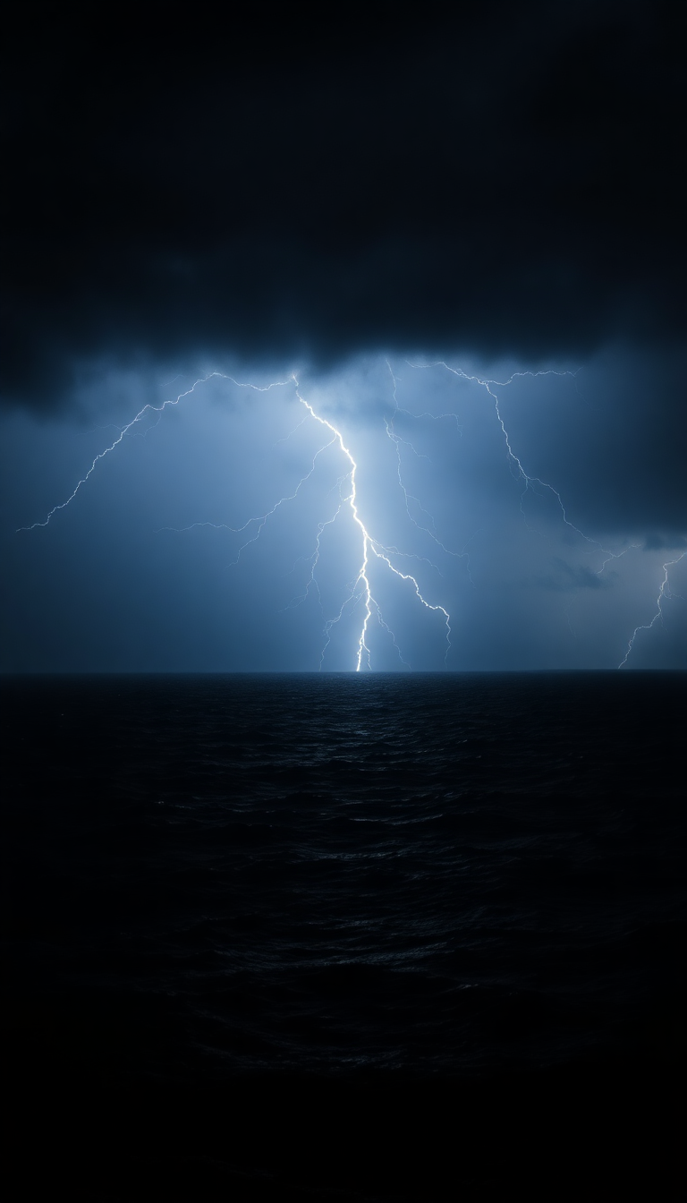 Lightning Storm Over Dark Ocean Photorealistic Wallpaper