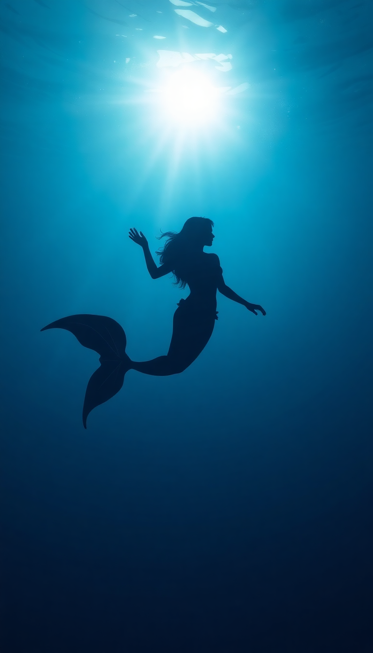 Mermaid Silhouette Swimming Toward Surface Digital art Wallpaper