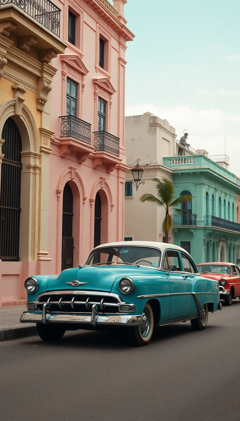 Old Havana Classic Cars Pastel Photorealistic Wallpaper