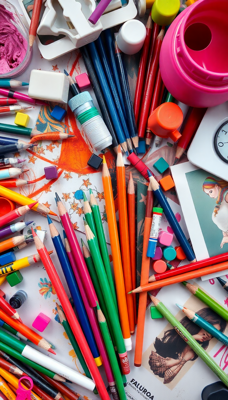 Art Supplies Scattered Creative Mess Photorealistic Wallpaper