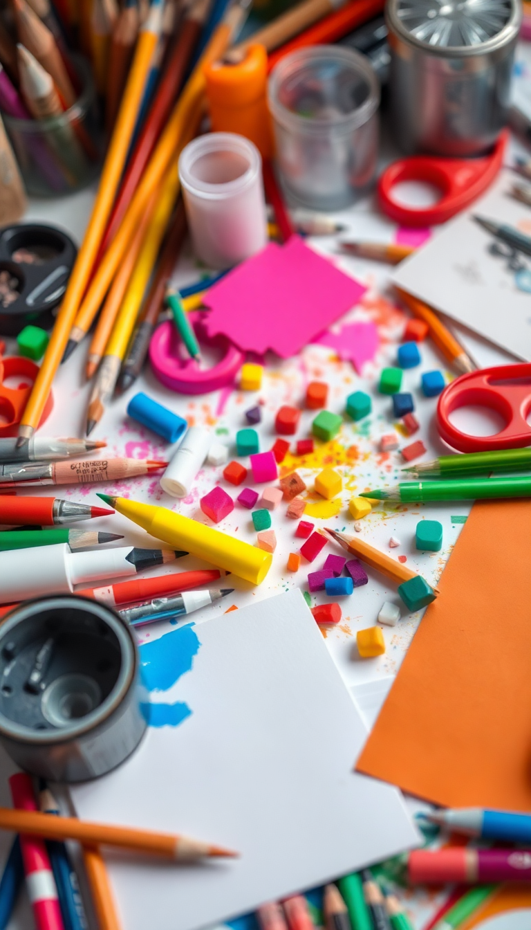 Art Supplies Scattered Creative Mess Photorealistic Wallpaper