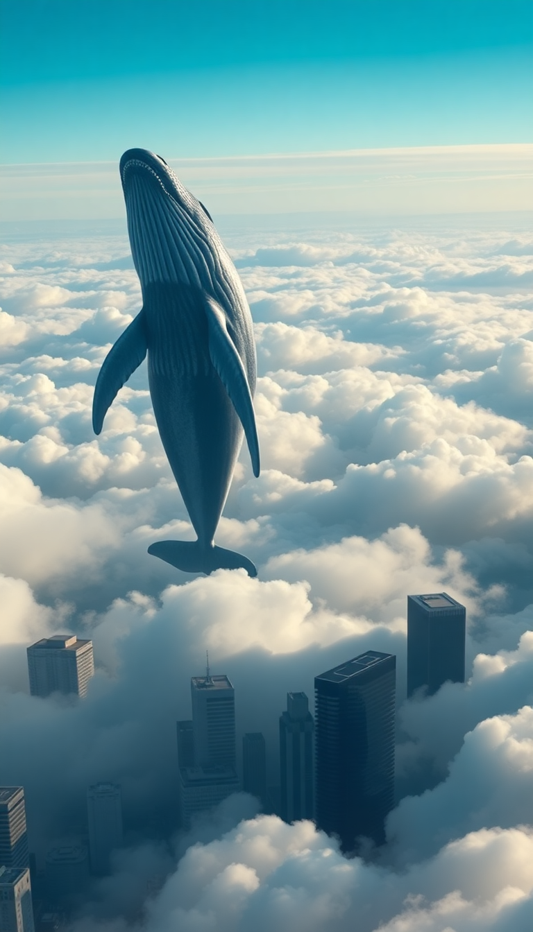 Giant Whale Swimming Through Clouds Digital art Wallpaper