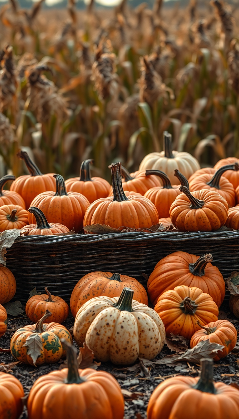 Autumn Harvest Pumpkins Corn Farm Photorealistic Wallpaper