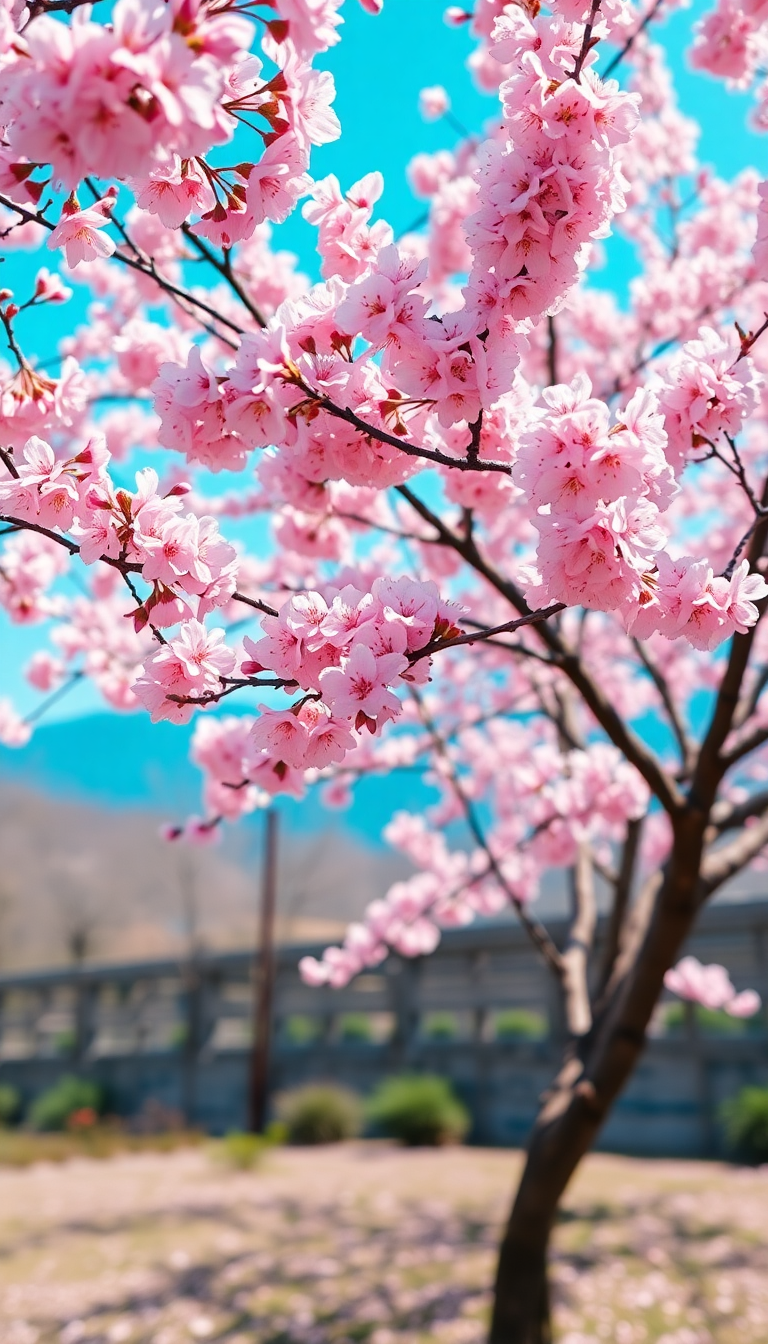 Spring Cherry Blossoms Japan Peak Photorealistic Wallpaper