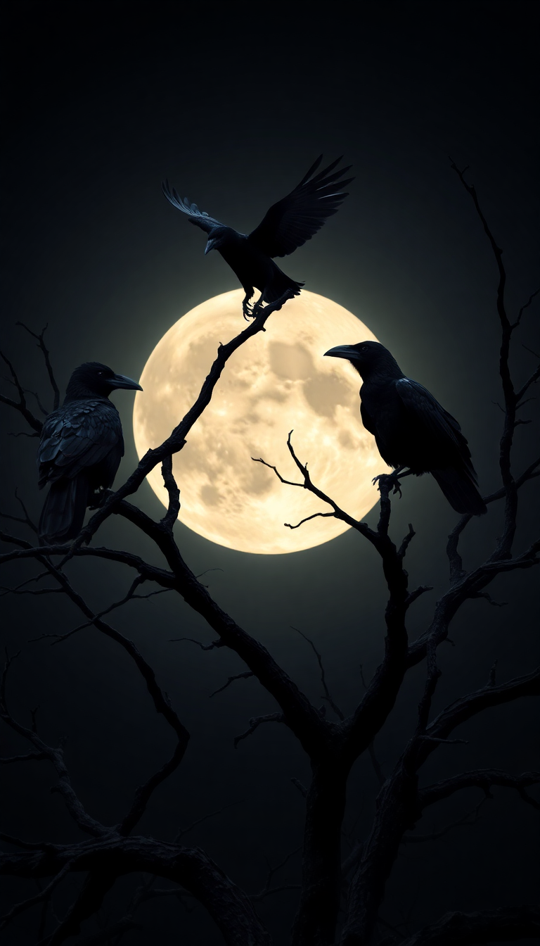 Ravens On Dead Tree Branches Digital art Wallpaper