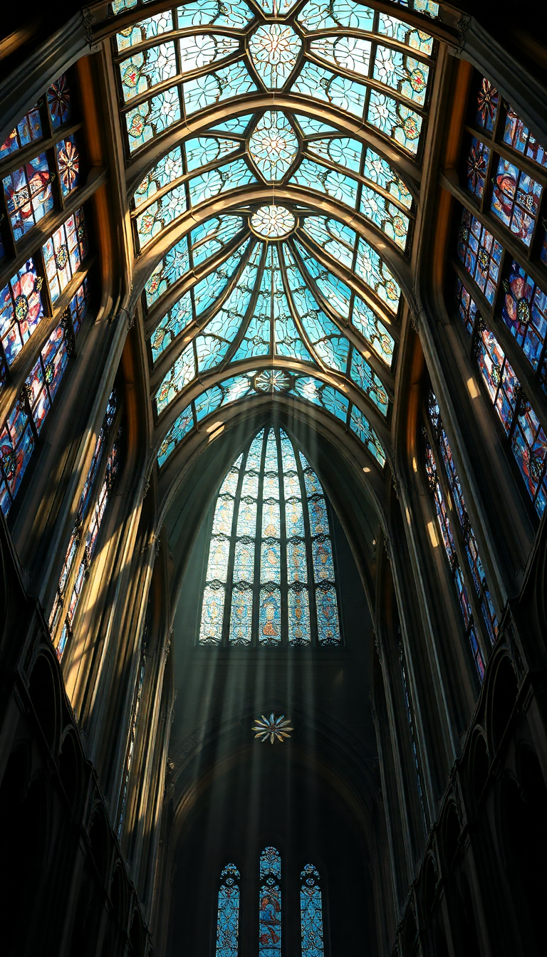 Cathedral Ceiling Stained Glass Light Photorealistic Wallpaper